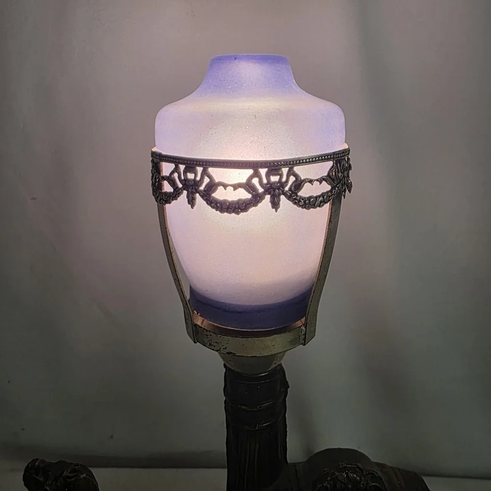 VTG Victorian Lamp Cinderella Carriage Street Lamp Bakelite Switch Cobalt Glass